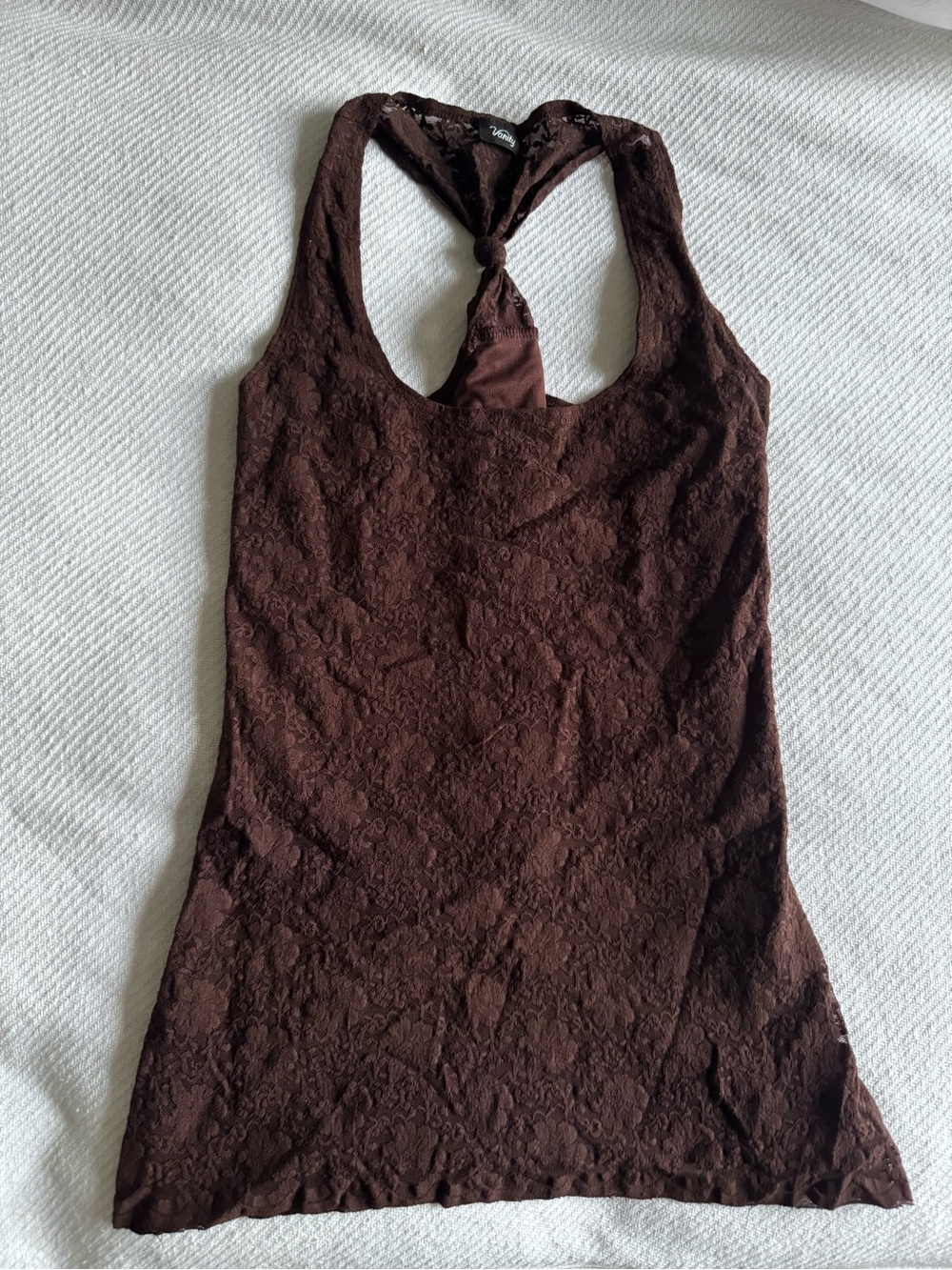 Vanity Y2K Vintage Brown Lace Halter Tank Top M/L